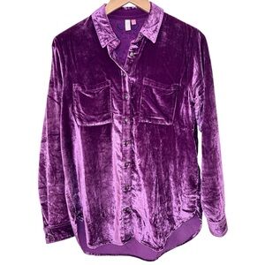 Pilcro Velvet Button Down Shirt Plum XS